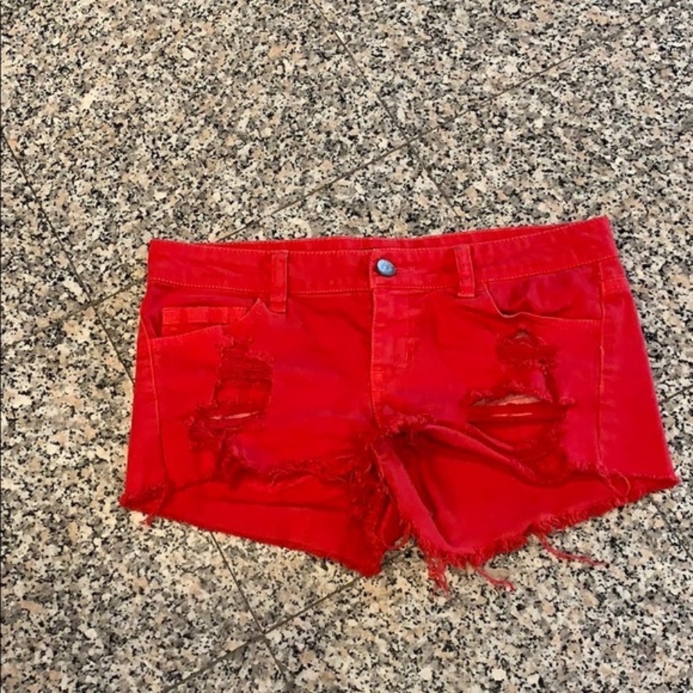 Klique Red ripped Shorts Jeans size Small great condition